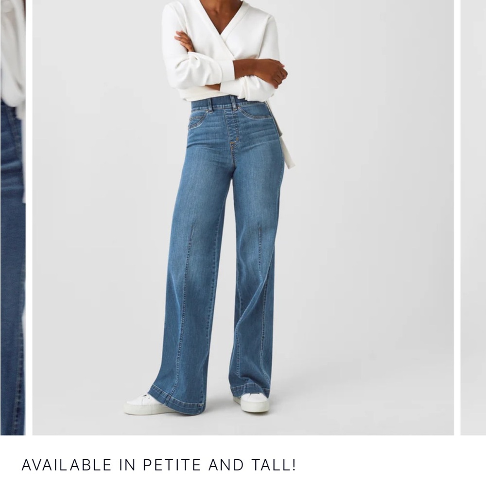Spanx seamed front, wide leg jeans. Size is a small petite. Like new.
